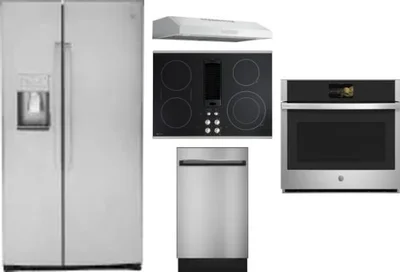 5 Piece Package Includes Refrigerator, Cooktop, Wall Oven, Hood And Dishwasher
